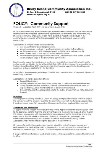 Community Support Policy Document